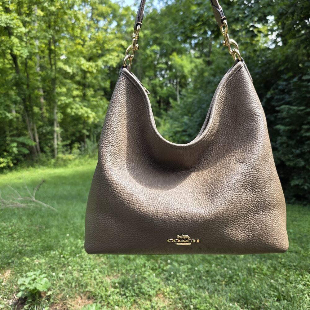 Coach Large Laurel Pebbled Leather Stone Gold Hardware